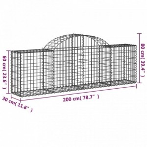 5 db íves horganyzott vas gabion kosár 200x30x60|80 cm