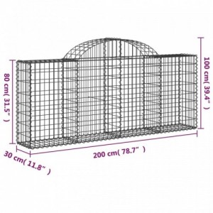 7 db íves horganyzott vas gabion kosár 200x30x80|100 cm