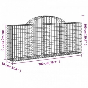 10 db íves horganyzott vas gabion kosár 200x30x80|100 cm