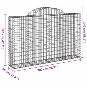 3 db íves horganyzott vas gabion kosár 200x30x120|140 cm