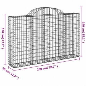 6 db íves horganyzott vas gabion kosár 200x30x120|140 cm