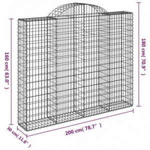 2 db íves horganyzott vas gabion kosár 200x30x160|180 cm