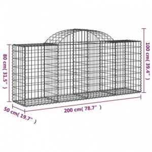 6 db íves horganyzott vas gabion kosár 200x50x80|100 cm