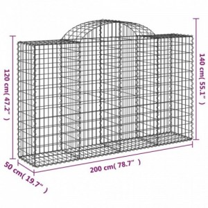 2 db íves horganyzott vas gabion kosár 200x50x120|140 cm