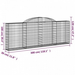 2 db íves horganyzott vas gabion kosár 300 x 30 x 100|120 cm