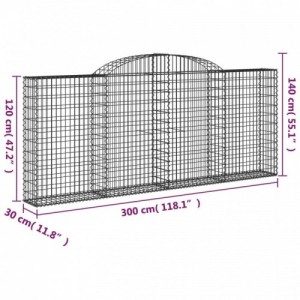 15 db íves horganyzott vas gabion kosár 300x30x120|140 cm