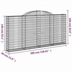 2 db íves horganyzott vas gabion kosár 300x30x140|160 cm