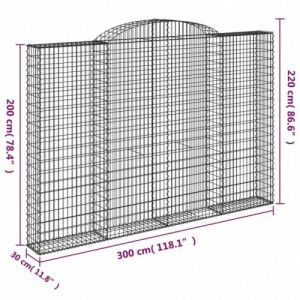 2 db íves horganyzott vas gabion kosár 300 x 30 x 200|220 cm