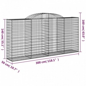 4 db íves horganyzott vas gabion kosár 300x50x140|160 cm