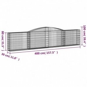 4 db íves horganyzott vas gabion kosár 400x30x80|100 cm