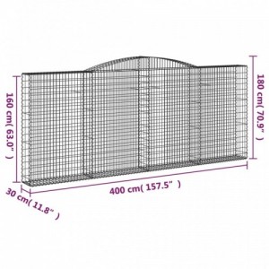 4 db íves horganyzott vas gabion kosár 400x30x160|180 cm