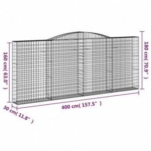 9 db íves horganyzott vas gabion kosár 400x30x160|180 cm