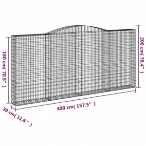 5 db íves horganyzott vas gabion kosár 400x30x180|200 cm