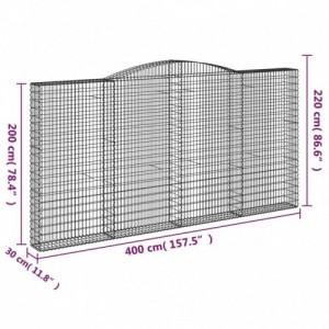 7 db íves horganyzott vas gabion kosár 400x30x200|220 cm