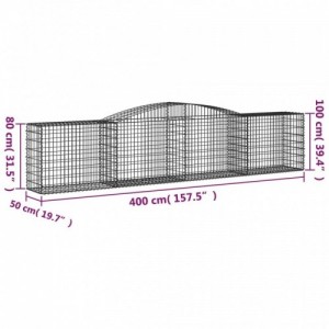 5 db íves horganyzott vas gabion kosár 400x50x80|100 cm