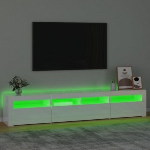 Magasfényű fehér TV-szekrény LED lámpákkal 210x35x40 cm