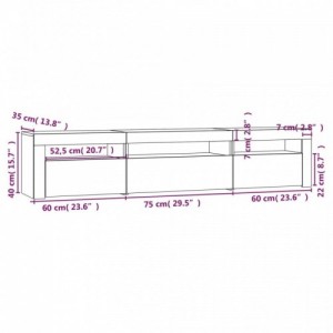 Magasfényű fehér TV-szekrény LED lámpákkal 195x35x40 cm