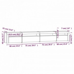 Betonszürke TV-szekrény LED lámpákkal 270x35x40 cm