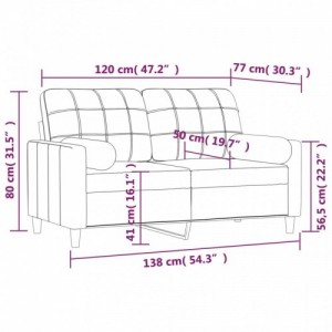 2 személyes világosszürke szövet kanapé párnákkal 120 cm