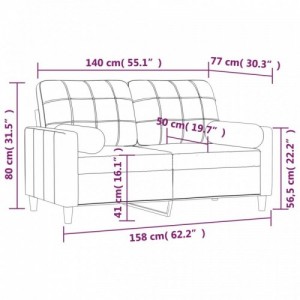 2 személyes világosszürke szövet kanapé párnákkal 140 cm