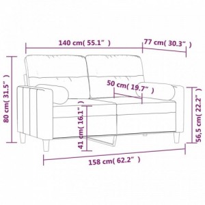 2 személyes sötétszürke szövet kanapé párnákkal 140 cm