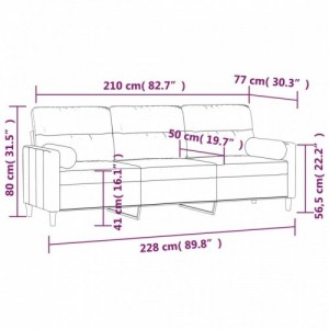 3 személyes világosszürke szövetkanapé párnákkal 210 cm