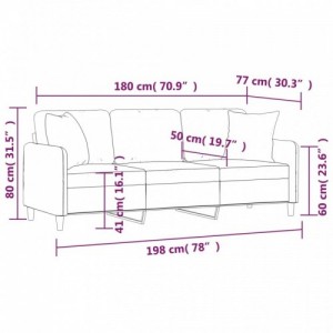 3 személyes világosszürke szövet kanapé párnákkal 180 cm