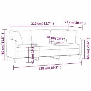 3 személyes világosszürke szövetkanapé párnákkal 210 cm