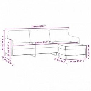 3 személyes világosszürke szövet kanapé lábtartóval 210 cm
