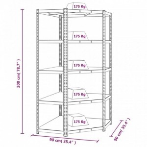 3 db 5 szintes ezüstszínű acél és szerelt fa polc