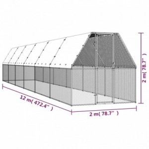 Kültéri horganyzott acél tyúkól 2x12x2 m