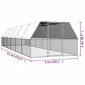 Kültéri horganyzott acél tyúkól 3x12x2 m