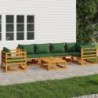 7 részes tömör fa kerti ülőgarnitúra zöld párnákkal
