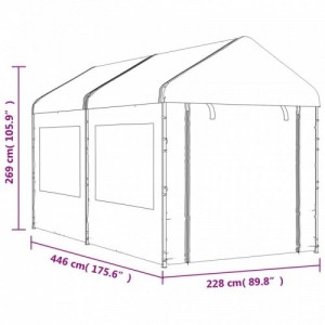 Fehér polietilén pavilon tetővel 4,46 x 2,28 x 2,69 m