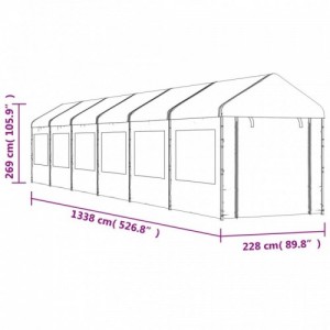 Fehér polietilén pavilon tetővel 13,38 x 2,28 x 2,69 m