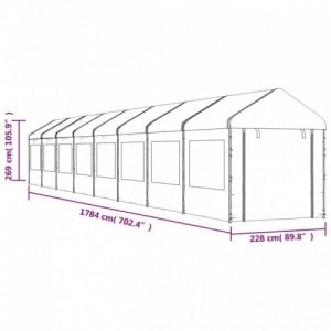 Fehér polietilén pavilon tetővel 17,84 x 2,28 x 2,69 m