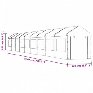 Fehér polietilén pavilon tetővel 20,07 x 2,28 x 2,69 m
