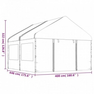 Fehér polietilén pavilon tetővel 4,46 x 4,08 x 3,22 m