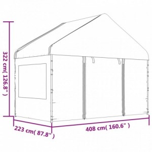 Fehér polietilén pavilon tetővel 4,46 x 4,08 x 3,22 m