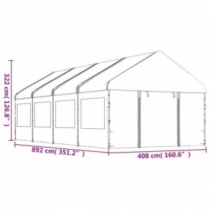 Fehér polietilén pavilon tetővel 8,92 x 4,08 x 3,22 m