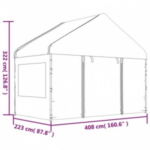 Fehér polietilén pavilon tetővel 13,38 x 4,08 x 3,22 m