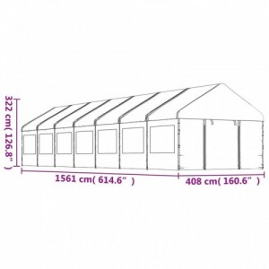 Fehér polietilén pavilon tetővel 15,61 x 4,08 x 3,22 m