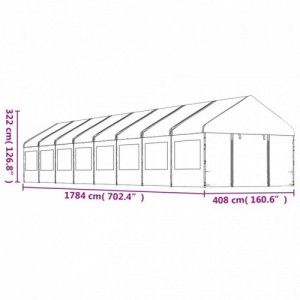 Fehér polietilén pavilon tetővel 17,84 x 4,08 x 3,22 m