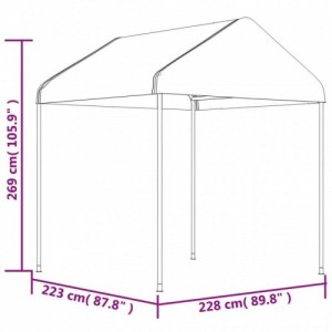 Fehér polietilén pavilon tetővel 4,46 x 2,28 x 2,69 m