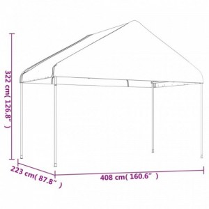 Fehér polietilén pavilon tetővel 4,46 x 4,08 x 3,22 m