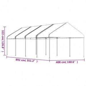 Fehér polietilén pavilon tetővel 8,92 x 4,08 x 3,22 m