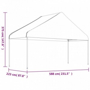 Fehér polietilén pavilon tetővel 4,46 x 5,88 x 3,75 m