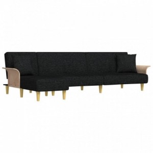 Fekete L-alakú bársony kanapéágy 279x140x70 cm