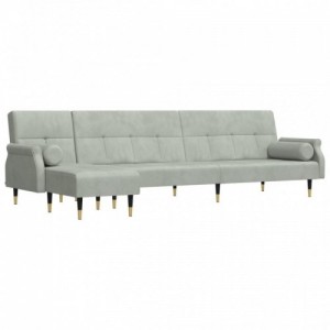 Világosszürke L-alakú bársony kanapéágy 271x140x70 cm