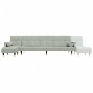 Világosszürke L-alakú bársony kanapéágy 271x140x70 cm